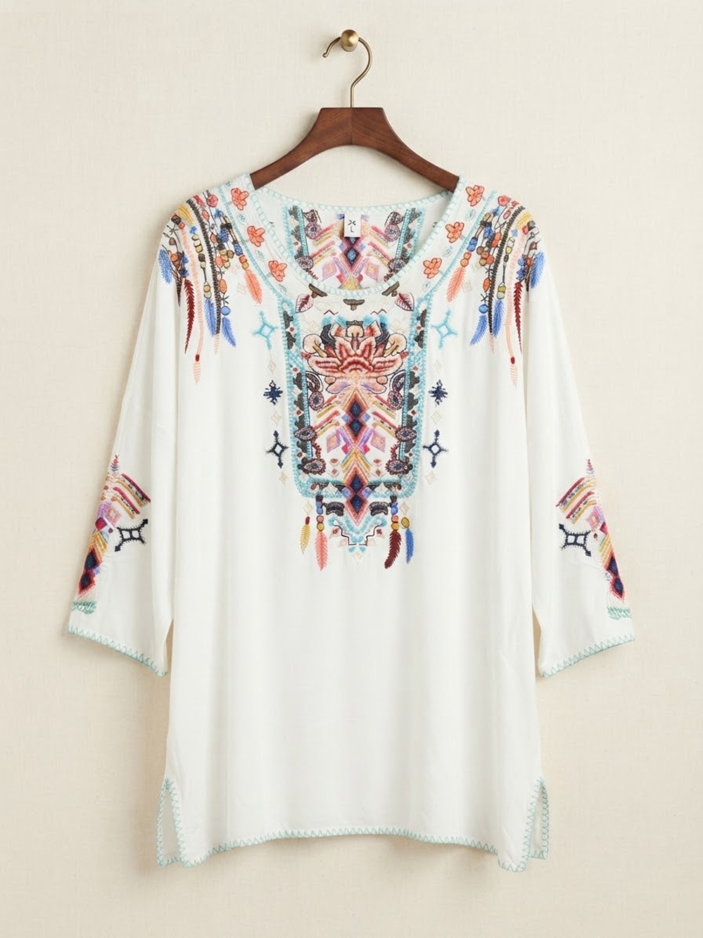 White Embroidered Boho Tunic Top